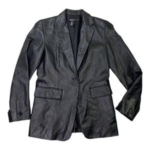 DKNY 100% Leather Black Blazer Jacket 4 -small XS